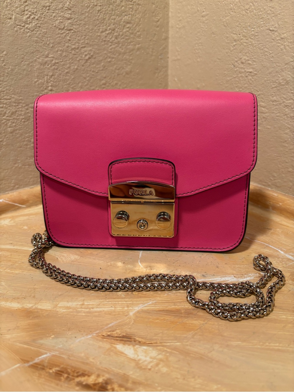 Furla Barbie Pink Leather Mini Crossbody with Gold-Tone Lock